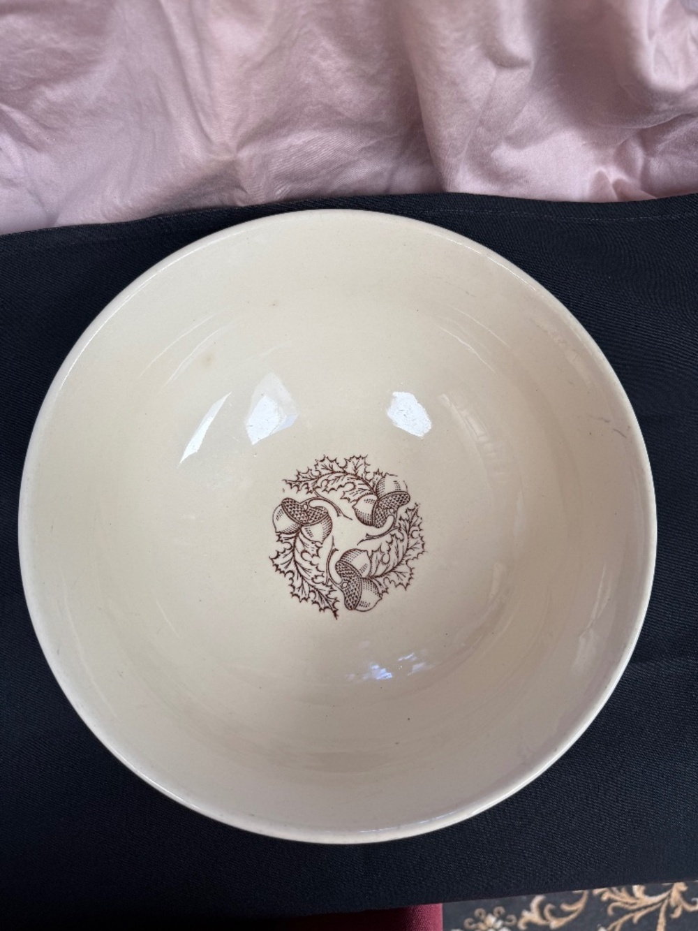 Vintage Camwood Ivory Serving Bowl | Acorn Oak Leaf 9.5" Universal Potteries
